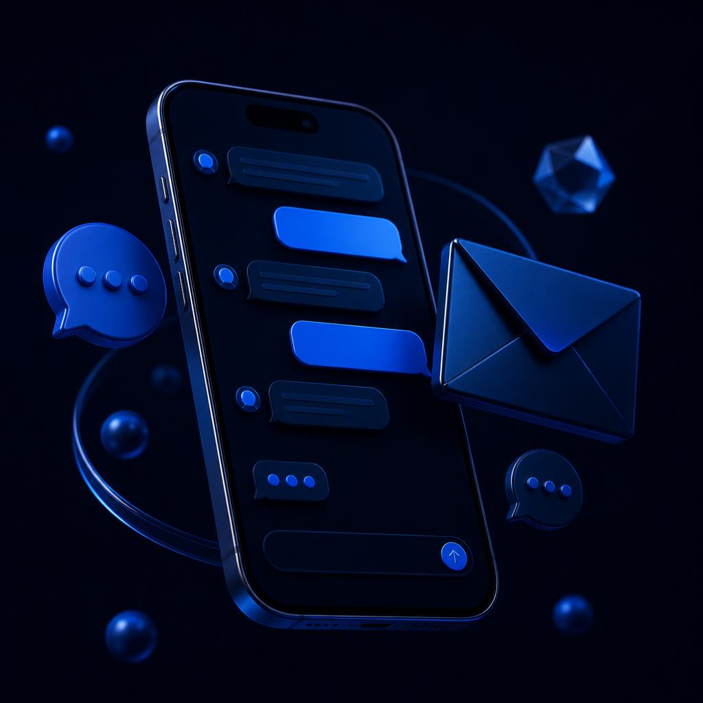 Ilustração 3D de mensagens, e-mail e atendimento digital